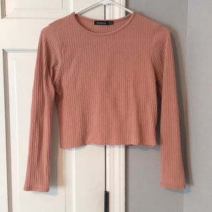 Ribbed blush long sleeve cropped tee